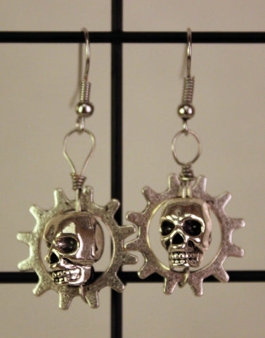 Skull in Gear Earrings, Jewelry - Team Manticore